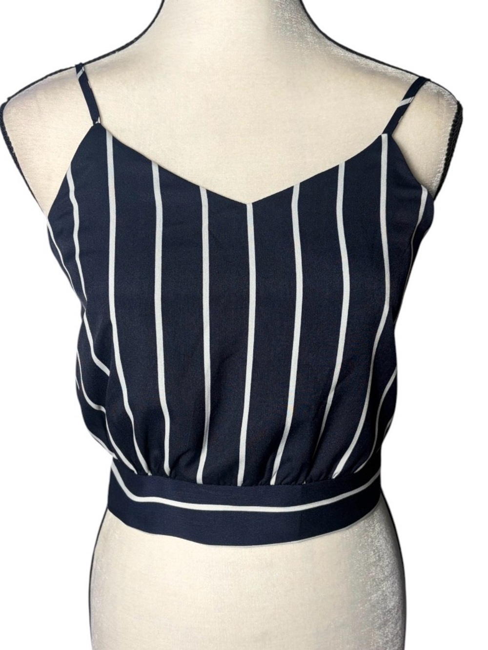 Navy and White Striped Crop Top with Tie Back (Size S)
